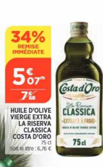 huile d'olive vierge extra la riserva classica costa d'oro 34% remise immédiate