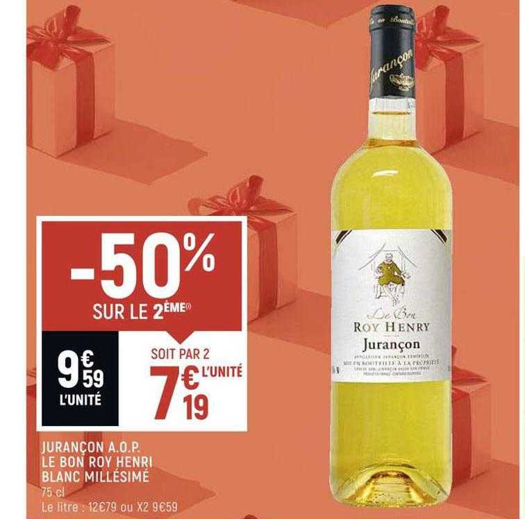 jurançon a.o.p. le bon roy henri blanc millésimé -50% sur le 2ème