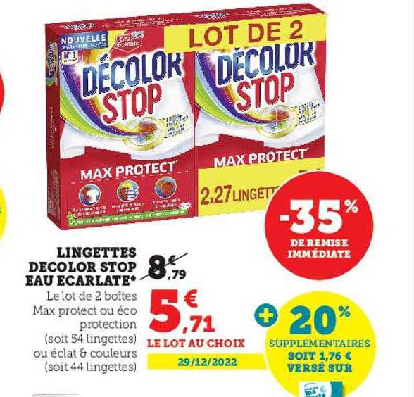lingettes décolor stop eau écarlate