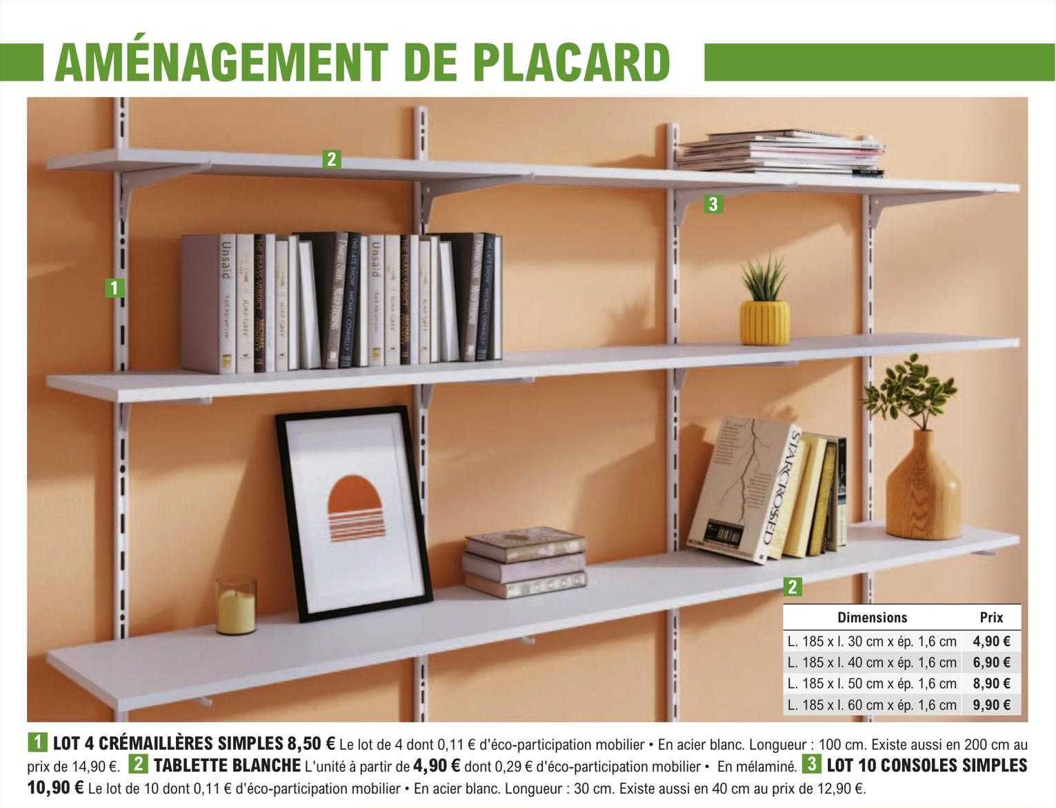 Lot 4 Crémaillères Simples, Tablette Blanche, Lot 10 Consoles Simples