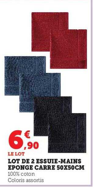 lot de 2 essuie-mains éponge carré 50 x 50 cm