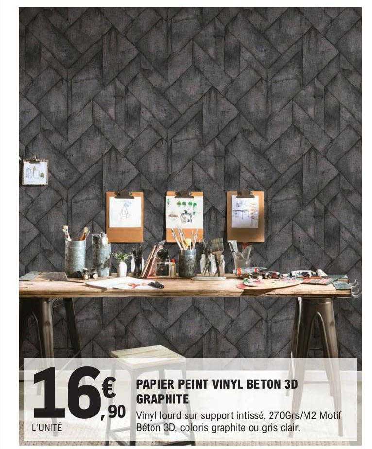 papier peint vinyl beton 3d graphite