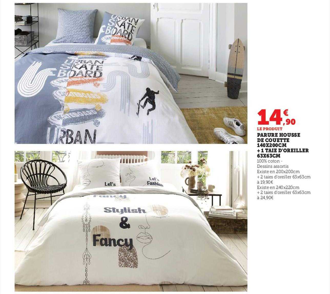 parure housse de couette 140 x 200 cm + 1 taie d'oreiller 63 x 63 cm