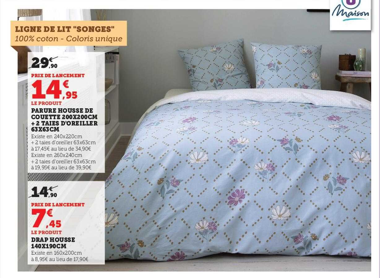 parure housse de couette 200 x 200 cm + 2 taies d'oreiller 63 x 63 cm, drap housse 140 x 190 cm u maison