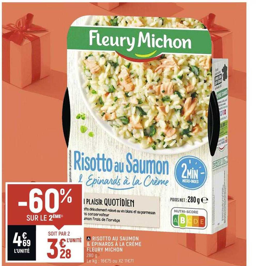 risotto au saumon & épinards à la crème fleury michon -60% sur le 2ème