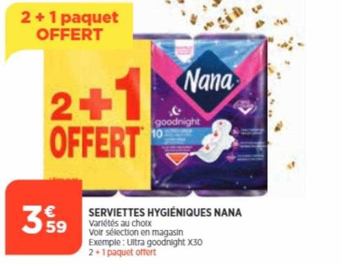 serviettes hygiéniques nana 2+1 offert