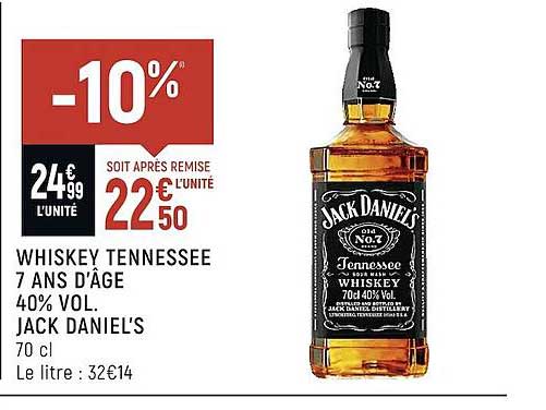 whiskey tennessee 7 ans d'âge 40% vol. jack daniel's