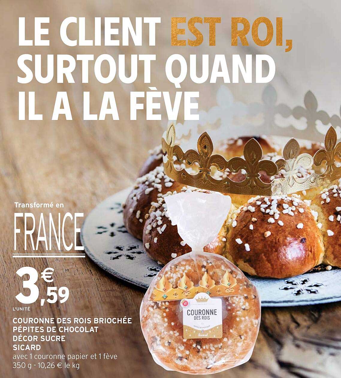 couronne des rois briochée pépites de chocolat décor sucre sicard