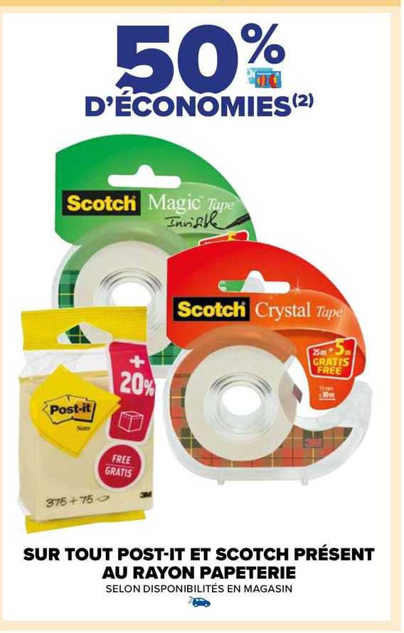 post-it et scotch présent au rayon papeterie
