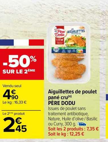 aiguillettes de poulet pané cru père dodu