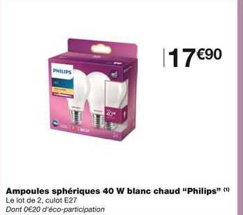 ampoules sphériques 40 w blanc chaud "philips"