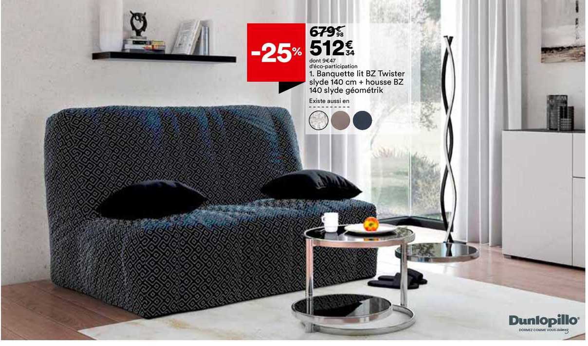 banquette lit bz twister slyde 140 cm + housse bz 140 slyde géométrik