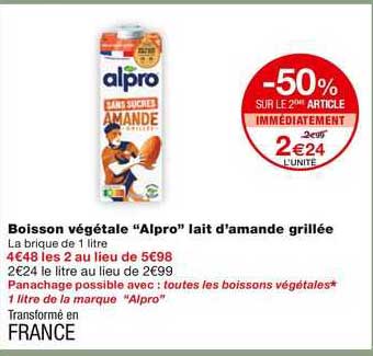 boisson végétale alpro lait d'amande grillée