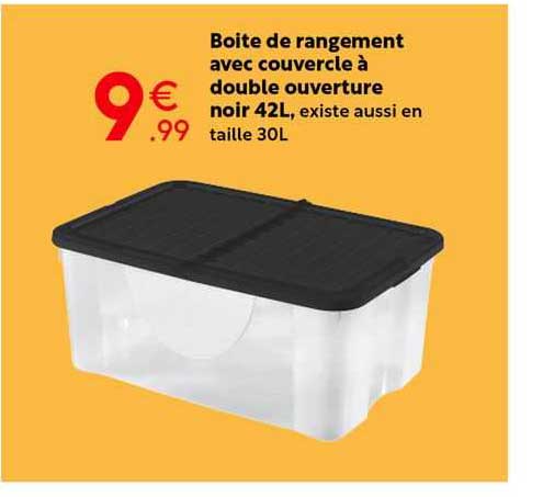 boite de rangement avec couvercle à double ouverture noir 42 l