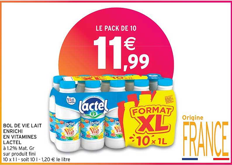 bol de vie lait enrichi en vitamines lactel