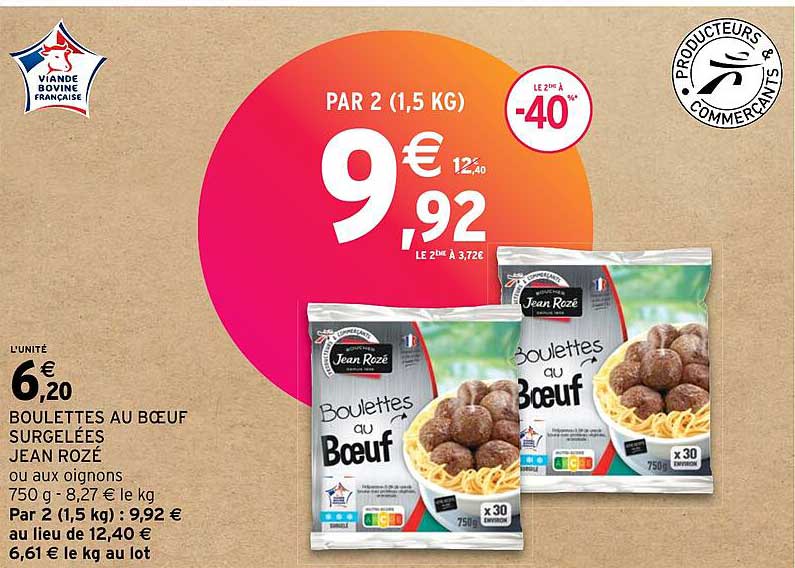 boulettes au boeuf surgelées jean rozé ou aux oignons