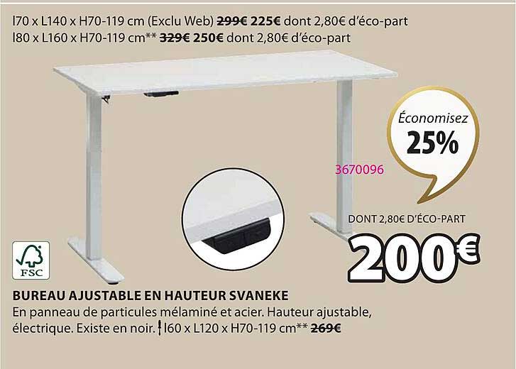 bureau ajustable en hauteur svaneke