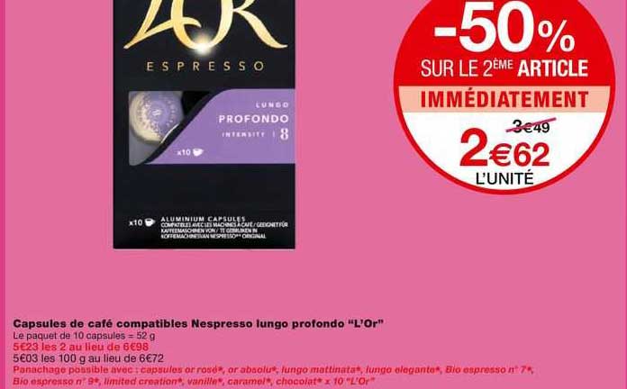capsules de café compatibles nespresso lungo profondo l'or