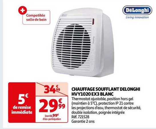 chauffage soufflant dëlonghi hvy1020 ex3 blanc