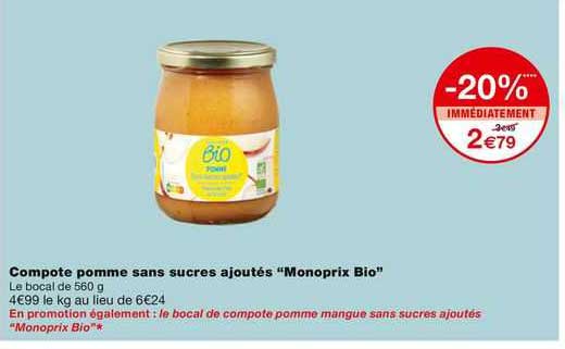 Compote Pomme Sans Sucres Ajoutés "monoprix Bio"