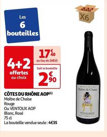 côtes du rhône aop maître de chaise rouge ou ventoux aop blanc, rosé