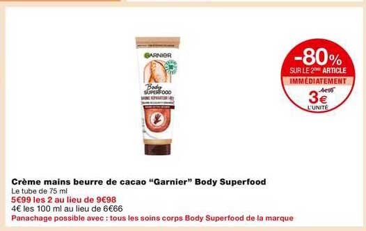 Crème Mains Beurre De Cacao "garnier" Body Superfood