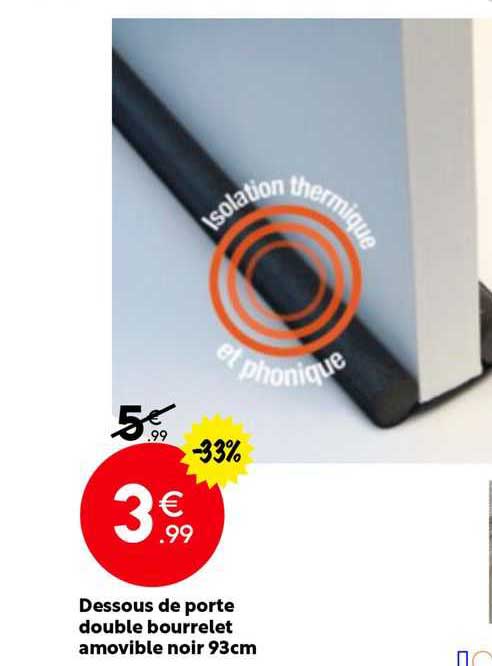 dessous de porte double bourrelet amovible noir 93cm