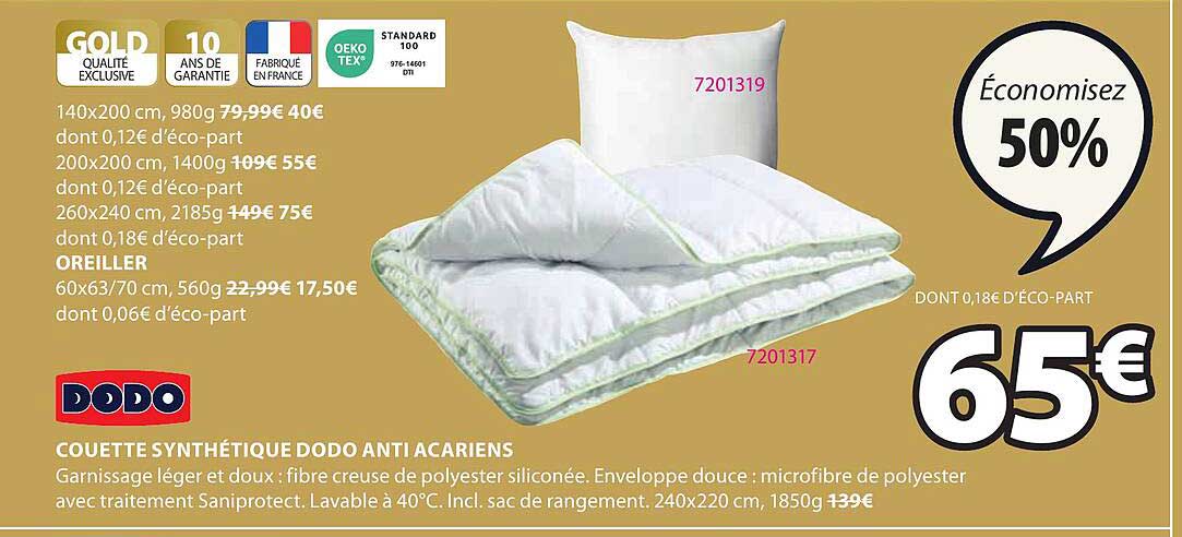 dodo couette synthétique dodo anti acariens