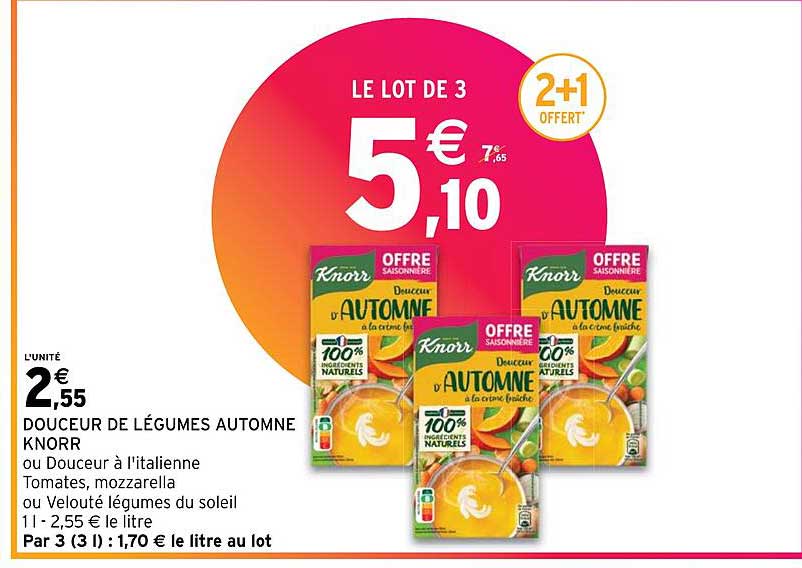 douceur de légumes automne knorr ou douceur à l'italienne tomates, mozzarella ou velouté légumes du soleil