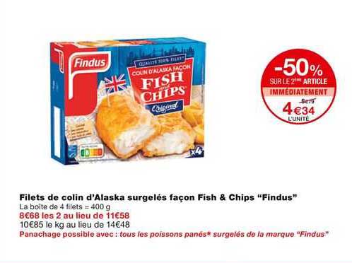 filets de colin d'alaska surgelés façon fish & chips findus