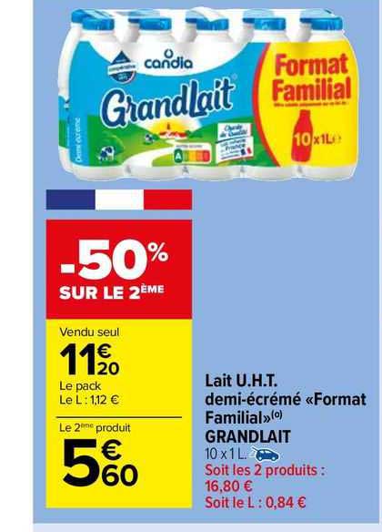 lait u.h.t. demi-écrémé «format familial» grand lait