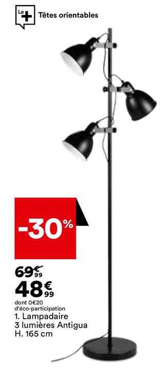 lampadaire 3 lumières antigua h. 165 cm
