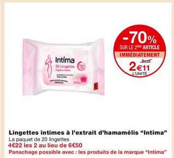 lingettes intimes à l'extrait d'hamamélis "intima"