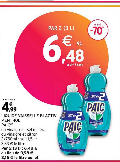 liquide vaisselle bi activ menthol paic ou vinaigre et sel minéral ou vinaigre et citron