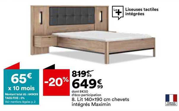 Lit 140 X 190 Cm Chevets Intégrés Maximin