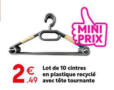 lot de 10 cintres en plastique recyclé avec tête tournante