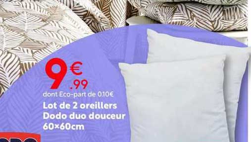 lot de 2 oreillers dodo duo douceur 60x60 cm