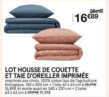 lot housse de couette et taie d'oreiller imprimée