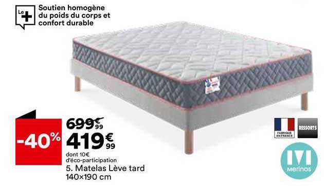 matelas lève tard 140 x 190 cm