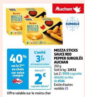 mozza sticks sauce red pepper surgelés auchan