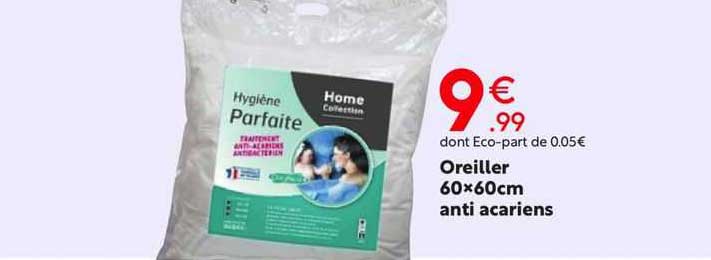 oreiller 60x60cm anti acariens