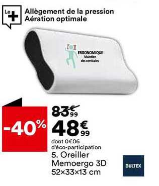 Oreiller Memoergo 3d 52 X 33 X 13 Cm Bultex
