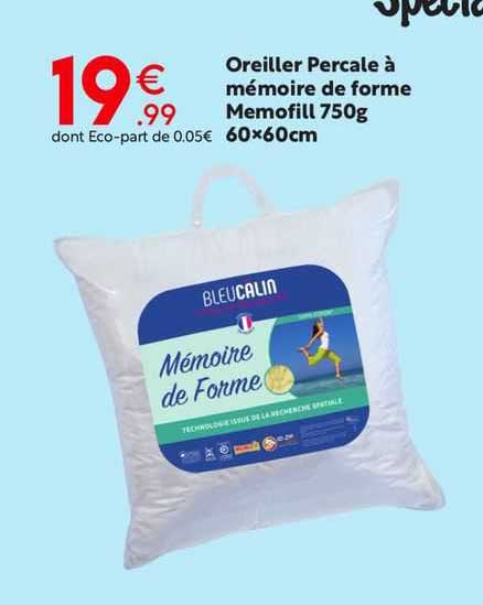 oreiller percale à mémoire de forme memofill 750g