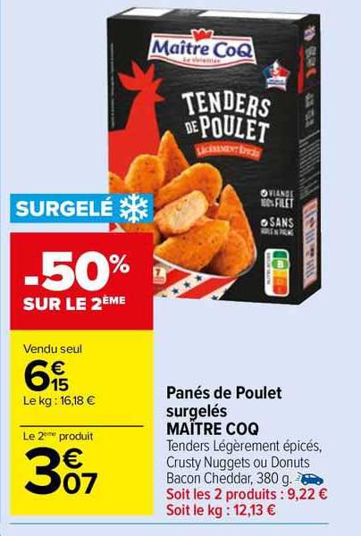 panés de poulet surgelés maître coq