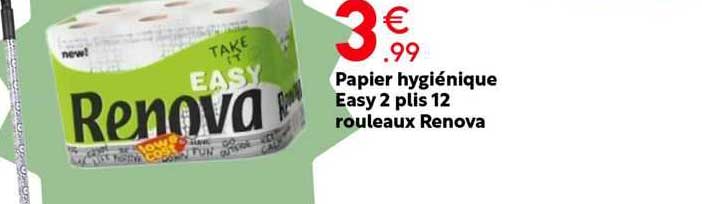papier hygiénique easy 2 plis 12 rouleaux renova