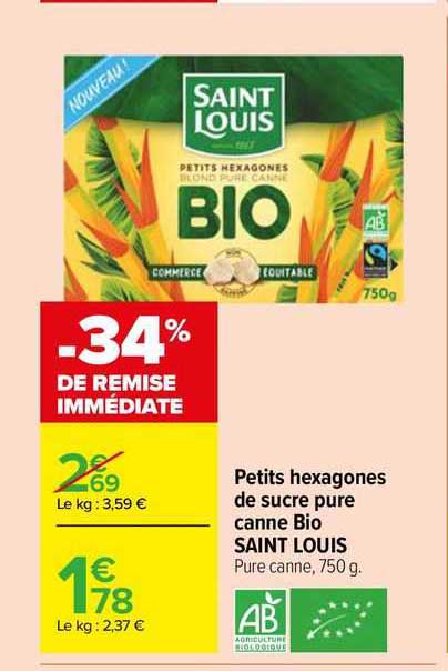 petits hexagones de sucre pure canne bio saint louis