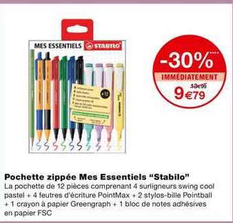 pochette zippée mes essentials "stabilo"