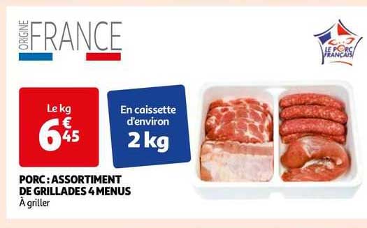 porc : assortiment de grillades 4 menus