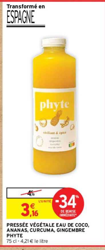 pressée végétale eau de coco, ananas, curcuma, gingembre phyte