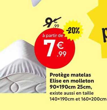 protège matelas elise en molleton 90x190cm 25cm